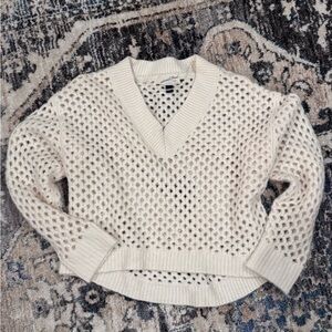 Cream V-Neck Open Knit Women's Sweater